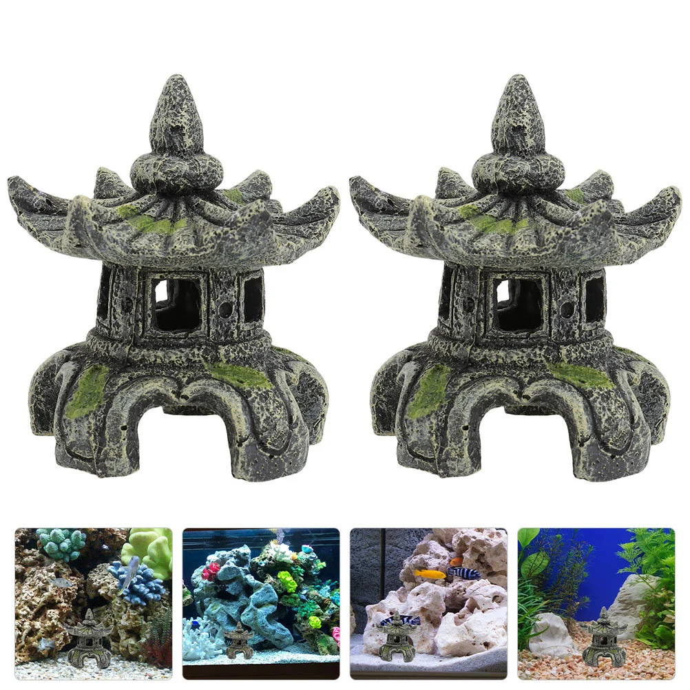 

Fish Pagoda Tank Aquarium Statue Garden Lantern Adornment Decoration Miniature Mini Zen Resin Decor Ornament Figurines Cave