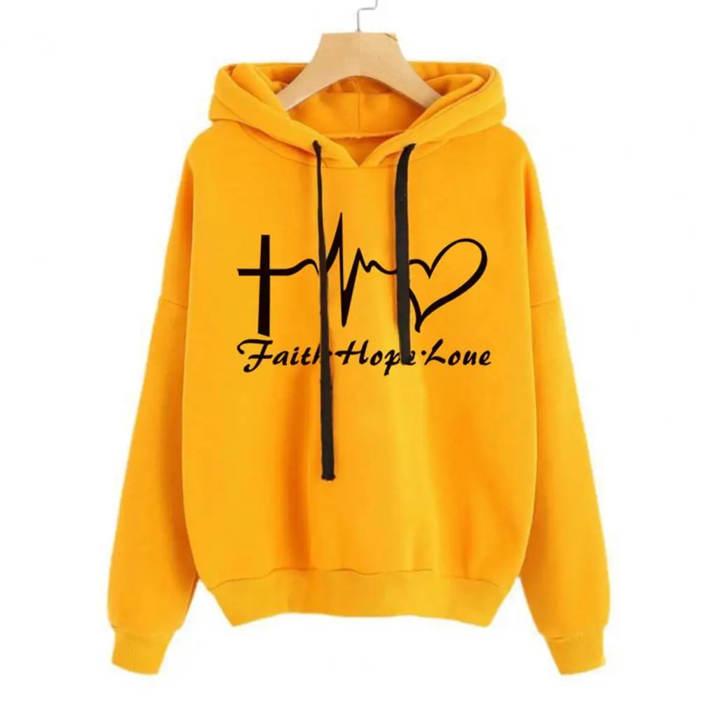 

Spring Autumn Streetwear Hoodie Heart Print Letters Ribbed Cuff Pure Color Temperament All Match Sweatshirt for Daily Wear