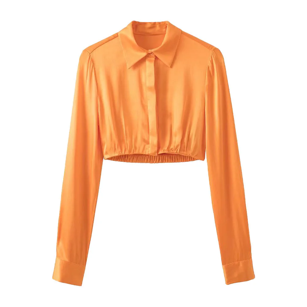 

Женские рубашки в европейском и американском стиле, Новинка лета 2022, облегающие шелковые Атласные Рубашки с коротким рукавом