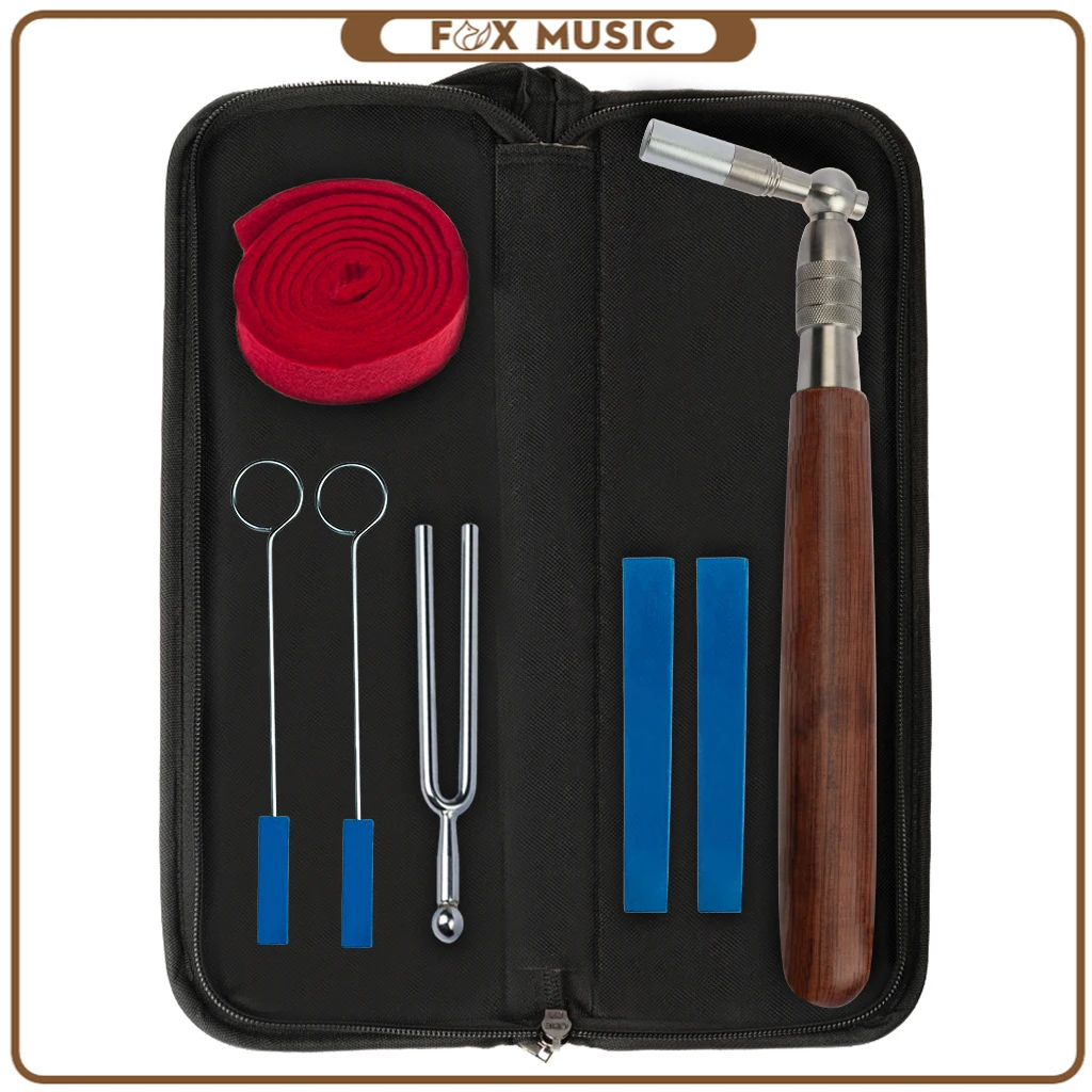 Enlarge Piano Tuning Kit W/Piano Tuning Hammer Rosewood Handle Octagonal Core Rubber Wedge Mute Temperament Strip Tuning Fork And Case