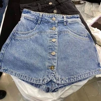 2022 spring and summer new irregular stitching denim shorts womens high waist slim all match denim culottes