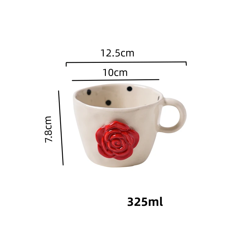 French Vintage Polka Dot Rose Ceramic Tableware Home Underglaze Salad Bowls Double Ear Bowl Dessert Baking Tray Dinner Plates