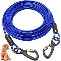 double headed pet dog tie out cable leash long steel wire rope for outdoor dogs straps adjustable running rope supplies