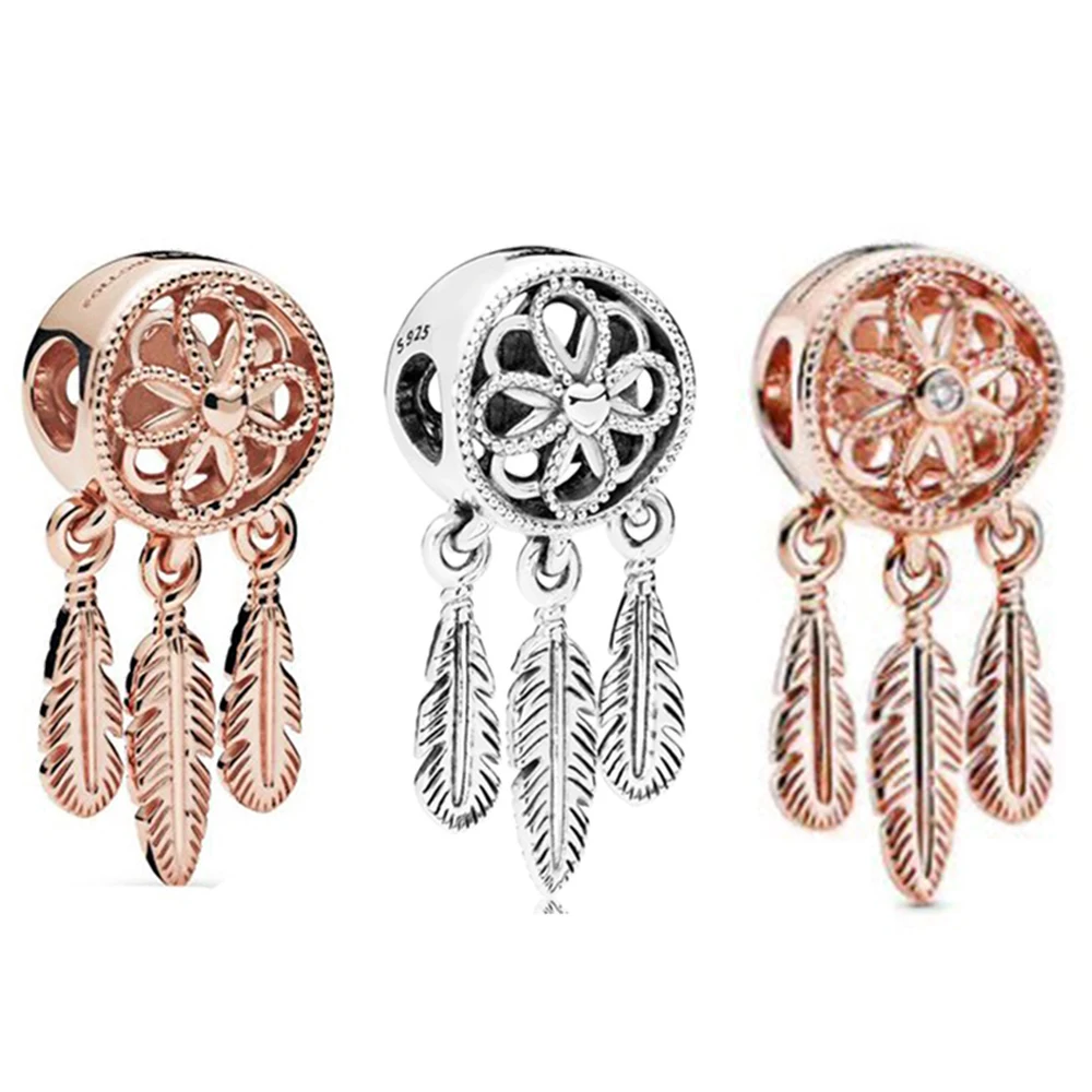 Nuovo 2019 100% argento Sterling 925 autunno rosa spirituale Dreamcatcher fascino in rilievo misura fai da te europa braccialetto regalo gioielli moda
