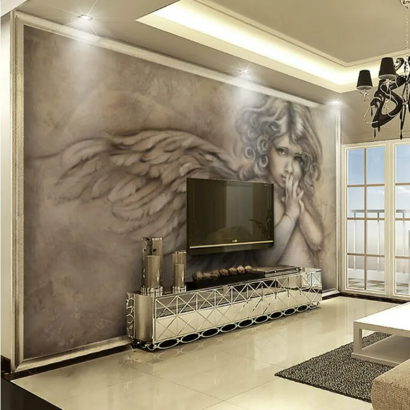 Европейские 3D серые выпуклые обои с фотографией Херуба для гостиной спальни, рельефный небольшой ангел девочка фреска обои для домашнего декора.