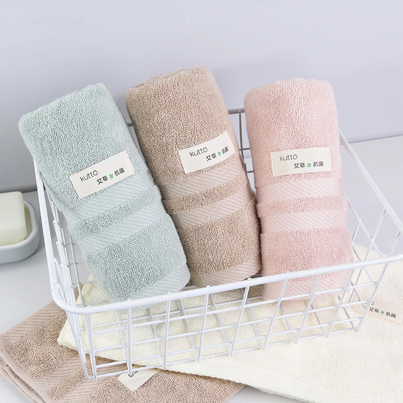 

10pcs Simple Household Towel Soft Absorbent Adult Face Wash Wormwood Antibacterial Towel Home Daily Bath Towel