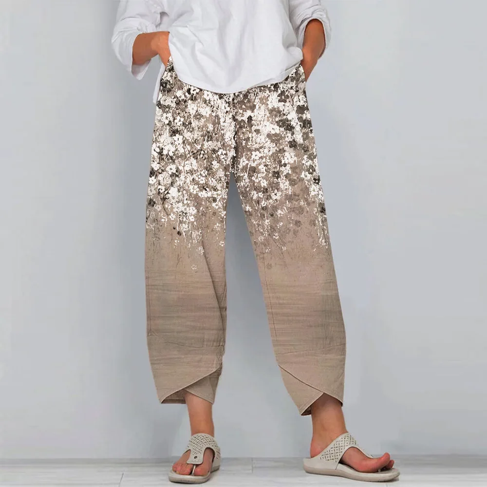 

Брюки женские Мешковатые с широкими штанинами, эластичный пояс, повседневные штаны-султанки с карманами для йоги, пляжные летние