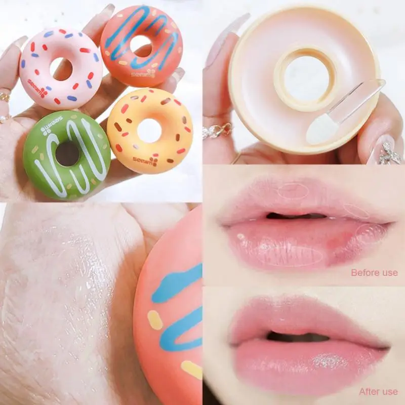 

Cute Doughnut Lip Balm Moisturizing Lipstick Anti-cracked Anti-drying Fade Lips Lines Nourishing Hydrating Lip Gloss Lip Care