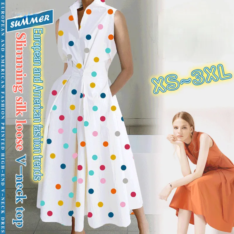 

Summer new commuter fashion polka dot V-neck women's button mermaid skirt