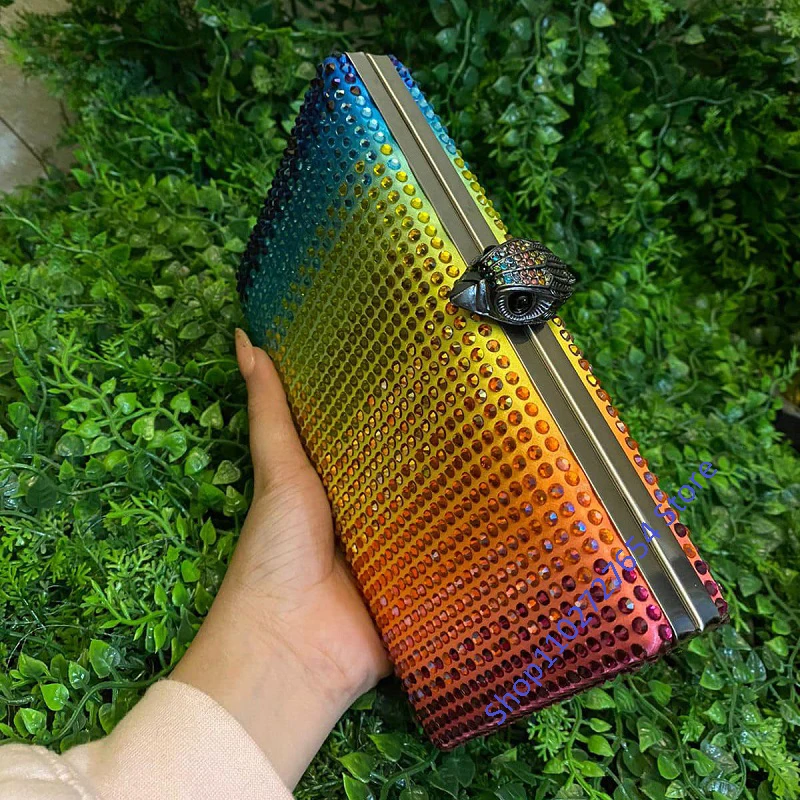 New Luxury Clutch Bag for Women Multi Colorful Patchwork Handbag Elegant And Stylish Dinner Bags Metallic Chain Jointing Purse