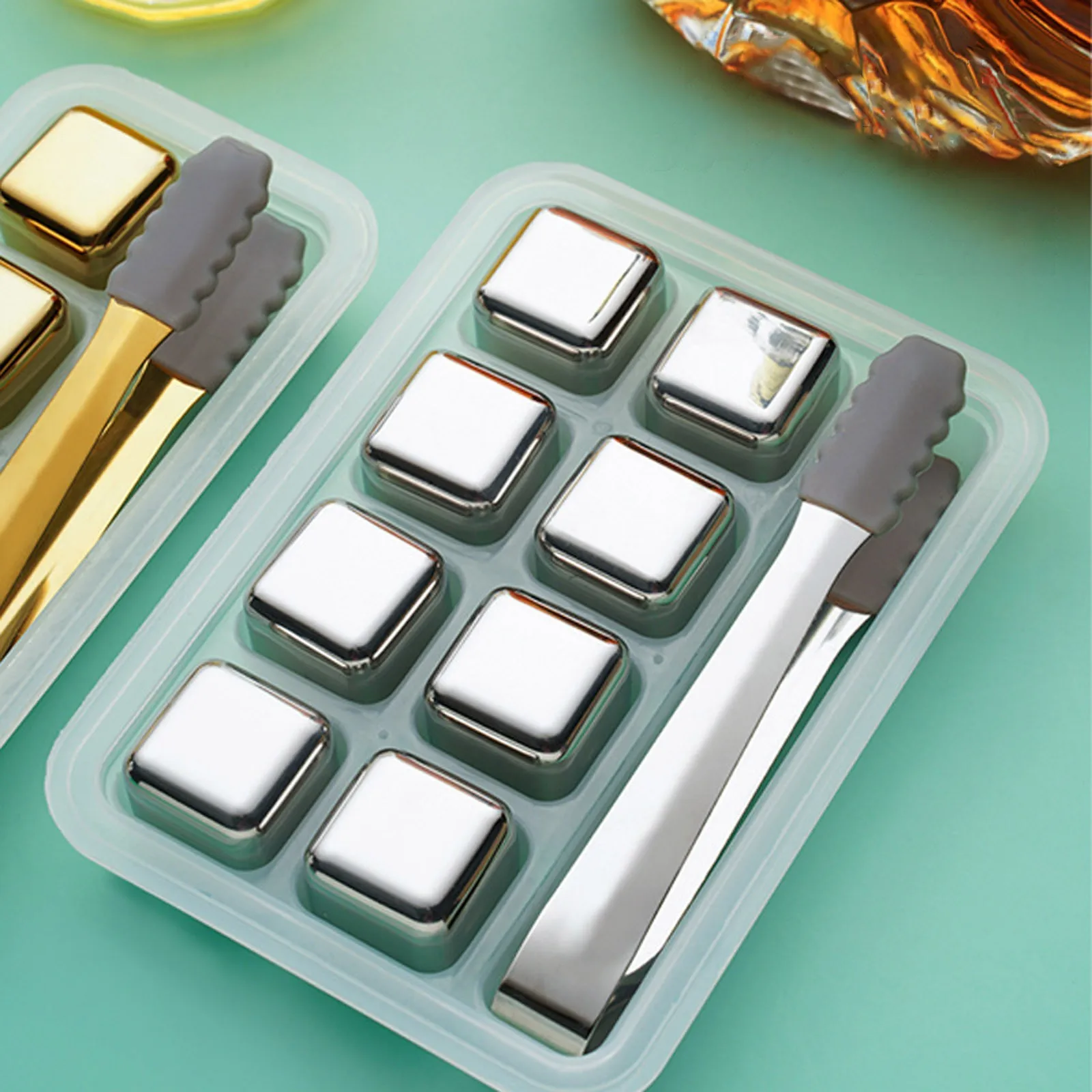 

Stainless Steel Ice Cubes And Cold Stone Rocks Can Be Reused With Pliers For Cool And Freezing Beverages Using A Set Of 8PC