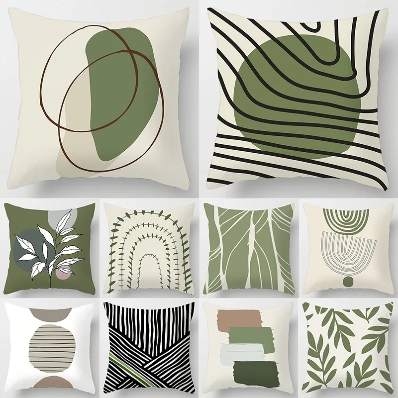 

INS Stylish Polyester Peachskin Throw Pillow Cover Green Printed Square Cushion Case For Sofa Bedroom Care Home Cozy Pillowcase