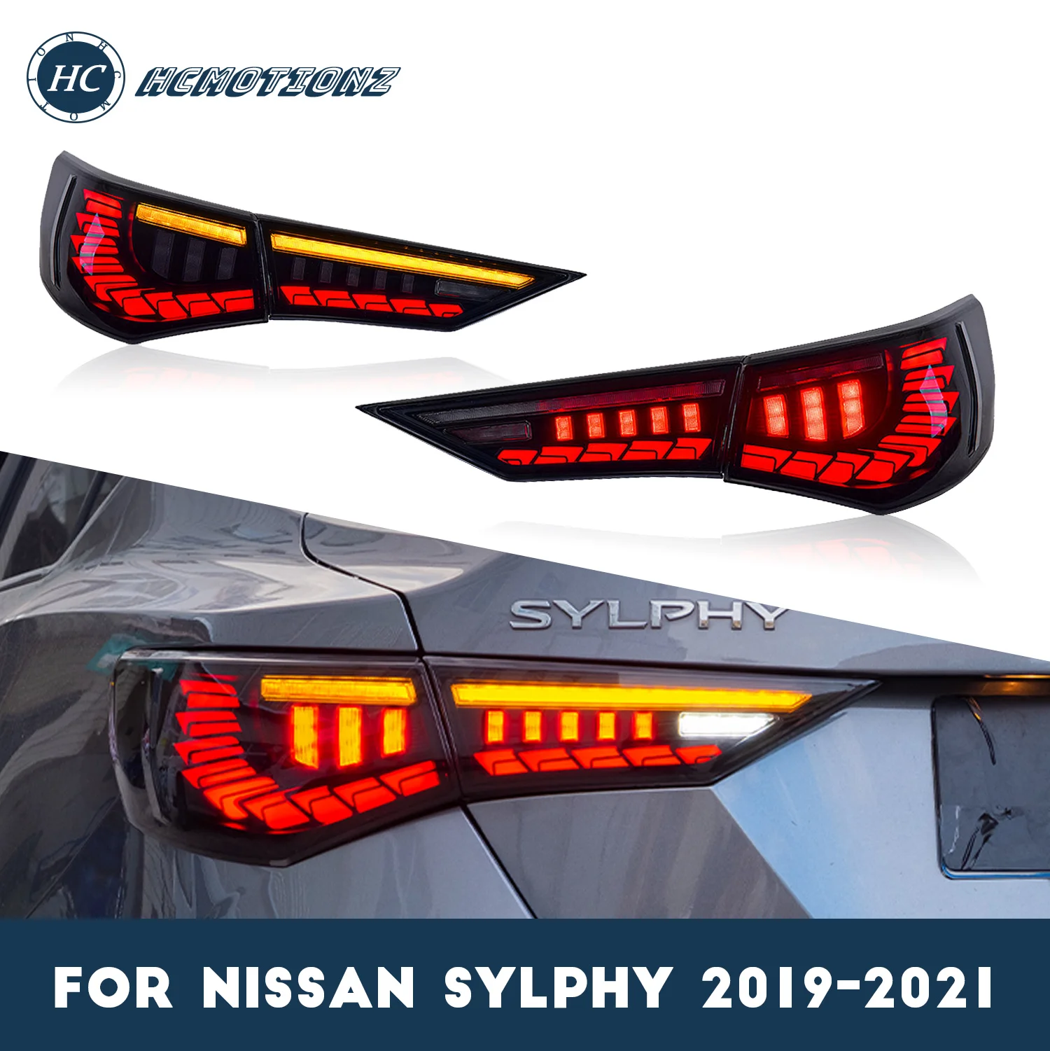 

HCMOTIONZ LED Tail Lights Assembly For Nissan Sylphy Sentra Pulsar 2019 2020 2021 Rear Lamps with Start-up Animation