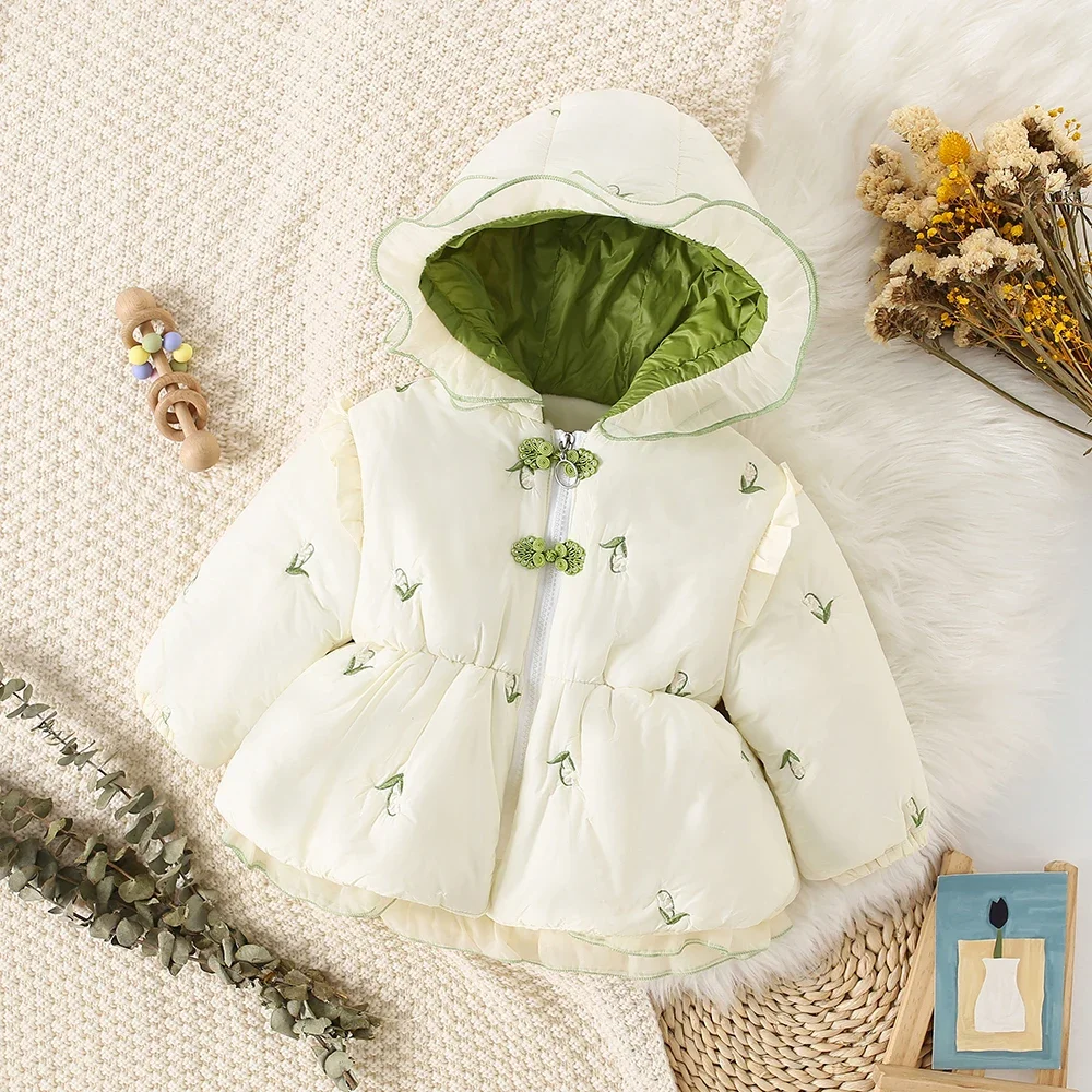 

Новинка 2023, зимнее пальто для девочек 0-2 лет, свежий и повседневный универсальный топ для девочек, ветрозащитная молния на пуговицах