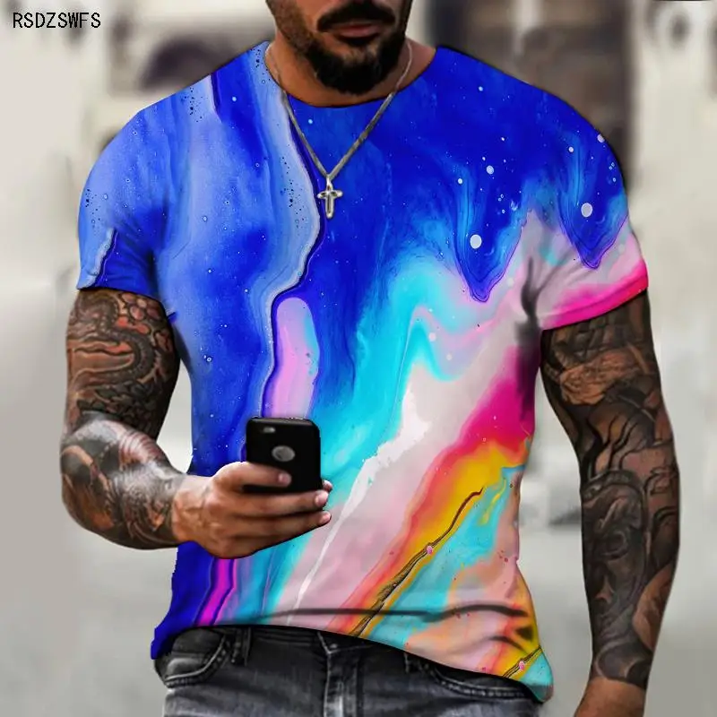 

International Summer 2022 Men's Oversized T-shirt 5XL Art 3D Street Colorful Red Fun Trend Harajuku Clothing Quick Dry