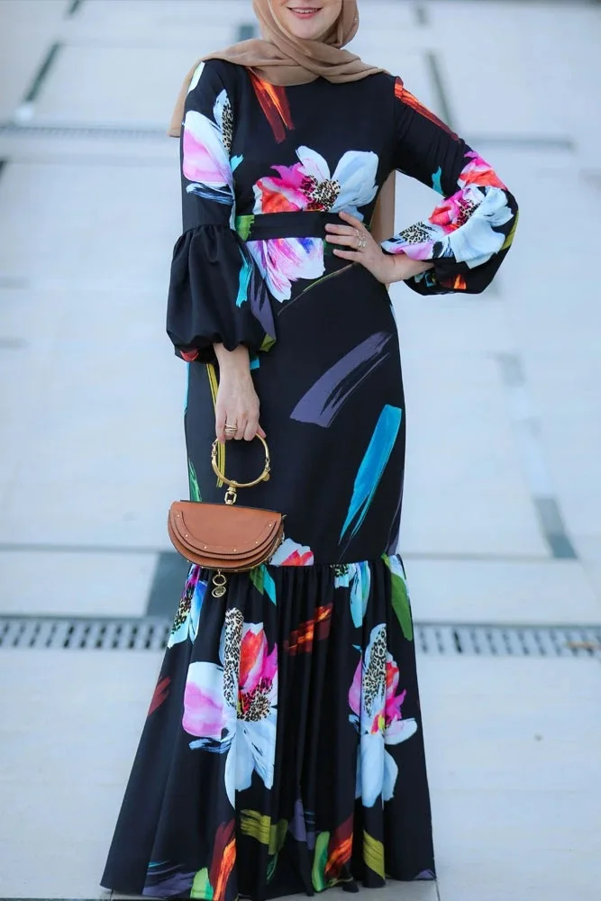 Мусульманские аксессуары 2022 Рамадан Африканский Турция ислам арабские платья с длинным рукавом Цветочное облегающее платье Caftan marocain