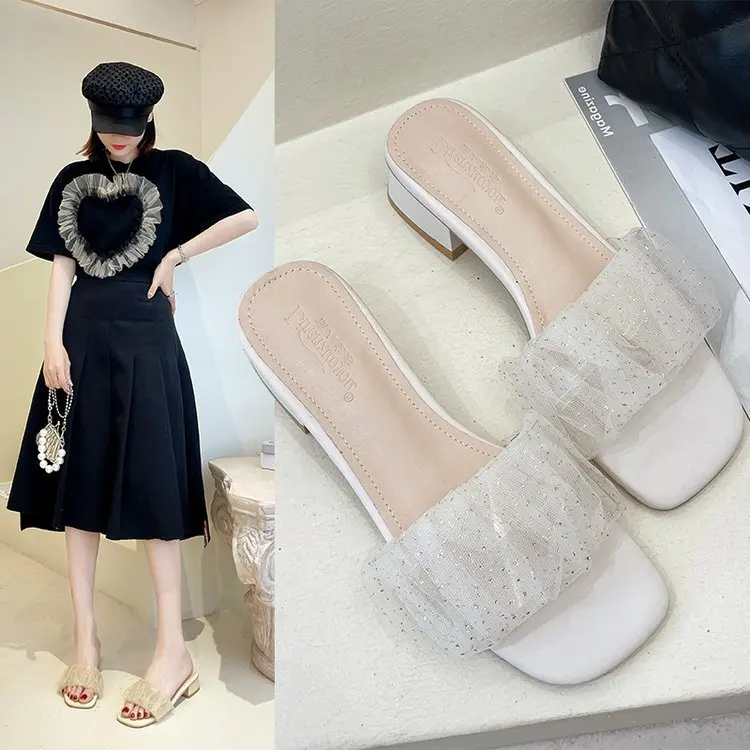 

Шлепанцы женские на квадратном каблуке, мягкие сланцы, мягкая Дизайнерская обувь, Нескользящие, хлопковая ткань, резина, Нескользящие, удоб...