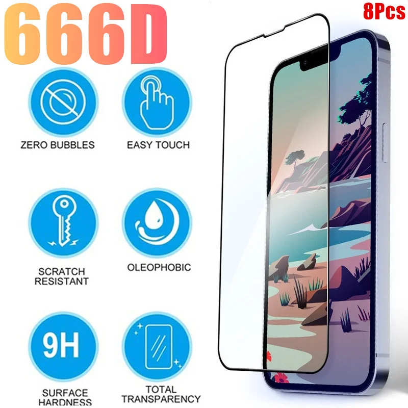 

666D Full Cover Tempered Glass On the For iPhone 13 12 11 Pro Max Mini Screen Protector For iPhone 7 8 Plus X XR XS MAX SE 2020