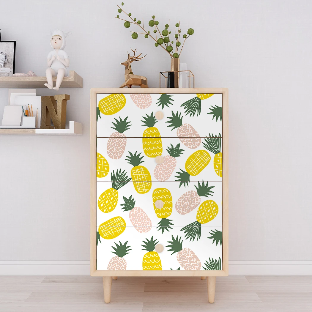 

Yellow Pineapple Self-adhesive Wallpaper Tropical Summer Fruit Peel Wallpaper Cartoon Children Peel and Stick Wallpaper