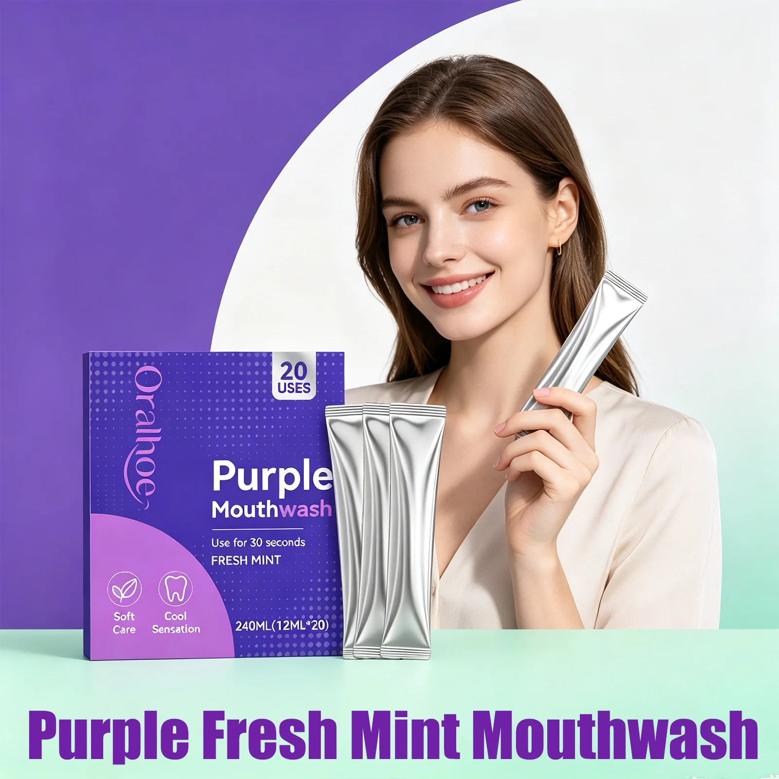 Фото Ополаскиватель для рта Oralhoe Purple Fresh Mint: удаление остатков еды, устранение неприятного запаха изо рта, снятие дискомфорта при проблемах с деснами, нежное очищение полости рта. №2
