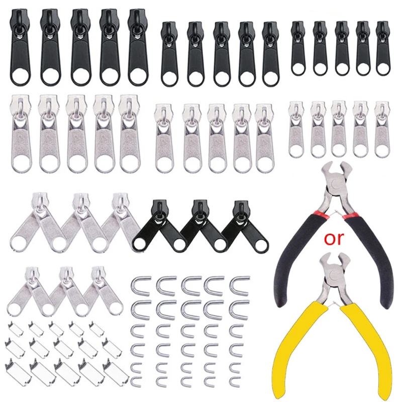 

85pcs/set Zipper Repair Kit Sewing Jacket Slider Install Plier Metal Lock Pull Replacement Head Garment Accessories