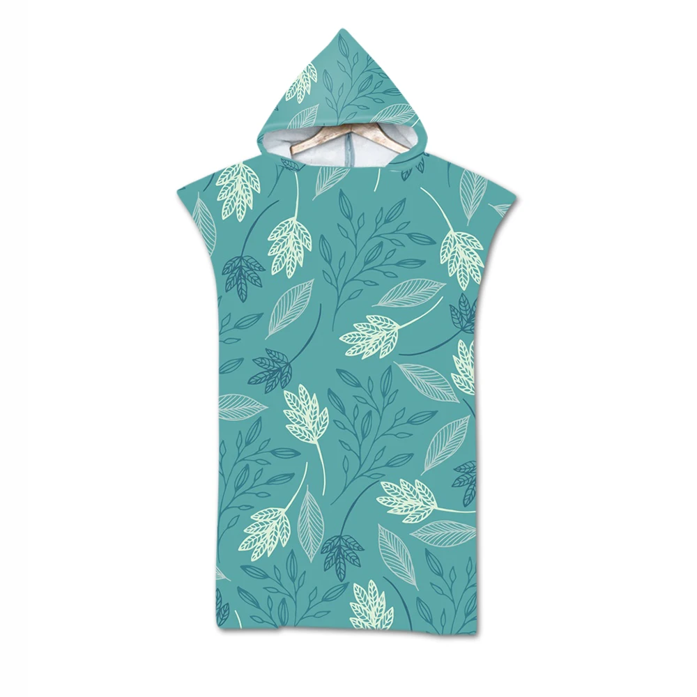 

Leaves Print Microfiber Beach Towel Dress Hooded Robe Poncho Bath Towel For Adult Swim Beach Surf Bathrobe Beachwear de plage