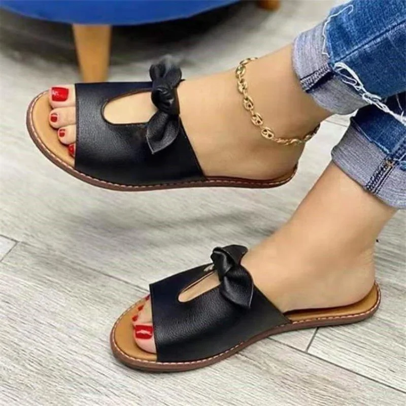 Summer Women Slippers Shoes Cute Butterfly-Knot Flats Casual Sandals Solid Color Beach Sandals Zapatillas Mujer Chaussure Femme