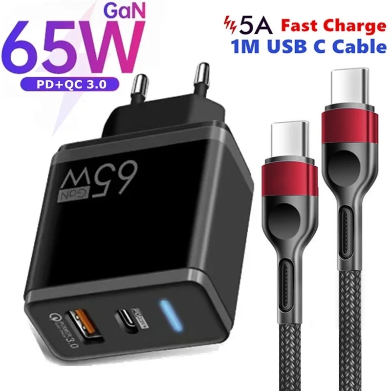 

65W GaN Wall Charger Dual Ports QC 3.0 PD 3.0 Quick Charge Fast Charging For iPhone 12 Pro Samsung Type C PD USB Phone Charger