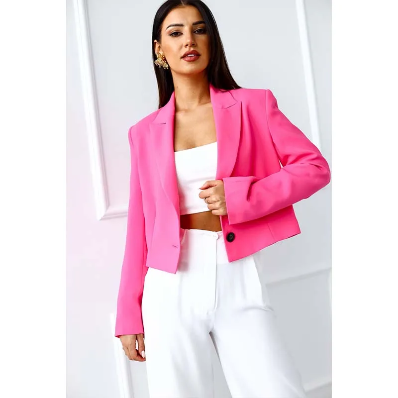 Ladies Short Blazer Fashion Solid Long Sleeve Button Lapel Thin Black Women Jacket Women Office Suit Harajuku Pink Woman Coat