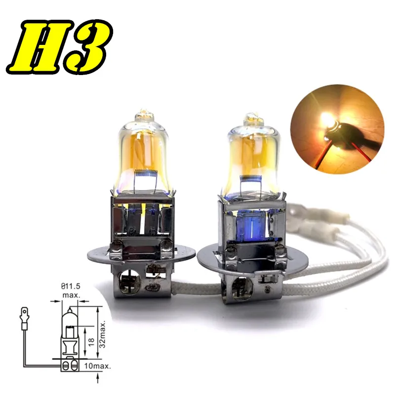 

2 шт. H3 12V55W фары 2300K Pk22s галогенная лампа замена обновления супер желтый дождевой и противотуманный свет автомобильные лампы