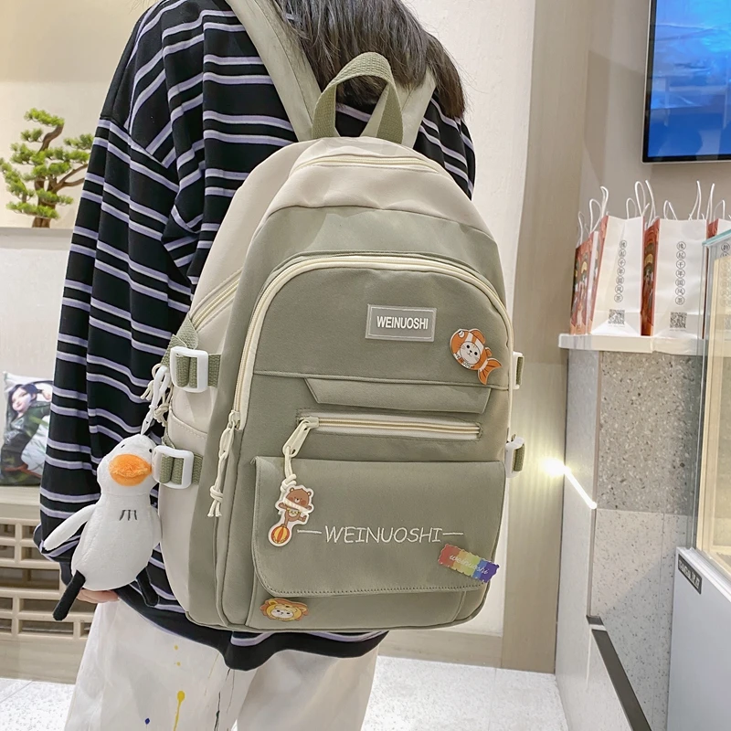 

zcwns893 Girl Cute Laptop Backpack Women Badge Bag Fashion Kawaii Ladies Harajuku Travel School Bag College Student Backpacks Co