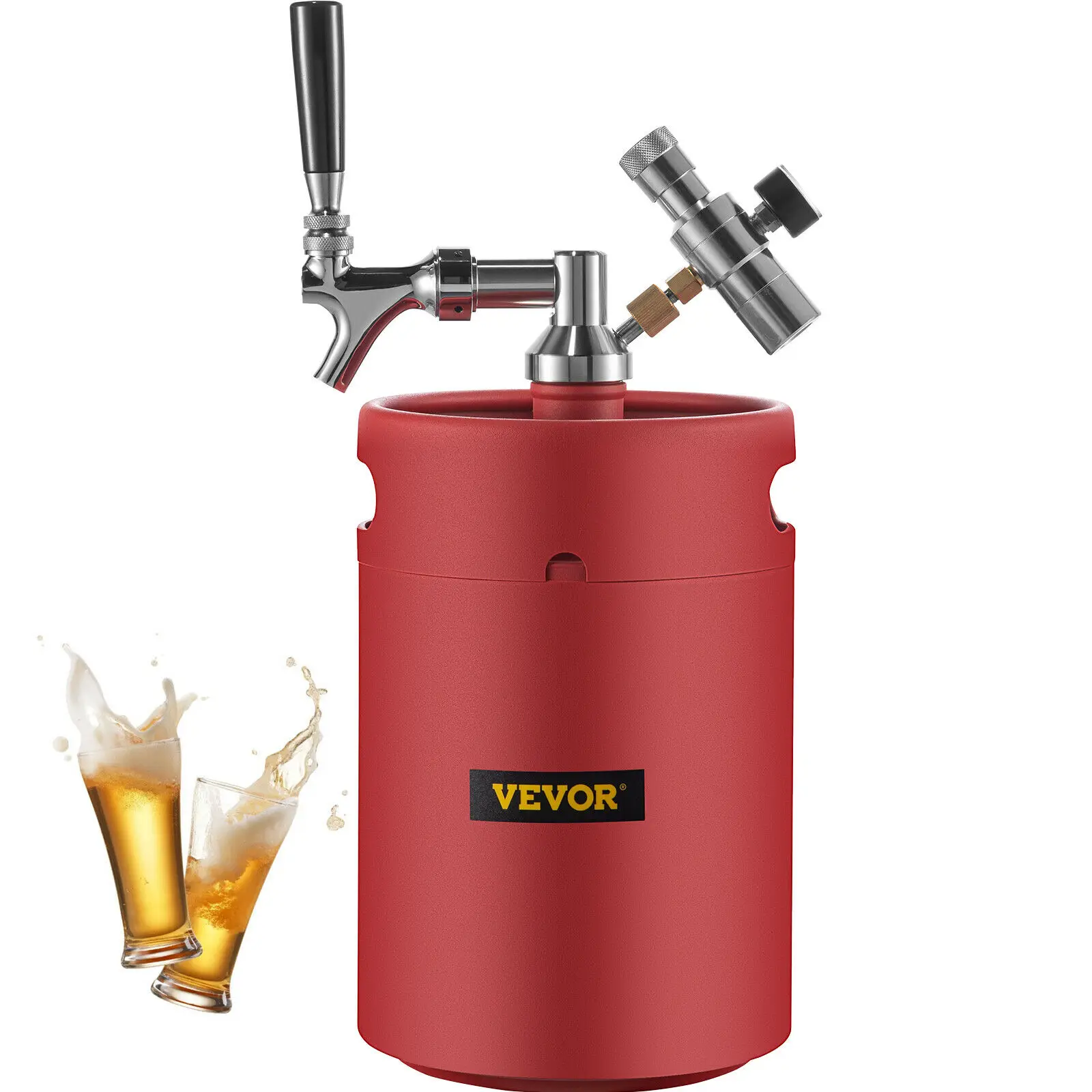 

VEVOR Beer Growler Tap System, 170Oz Mini Keg, 5L Pressurized Beer Growler, w/ Faucet Stainless Steel Red