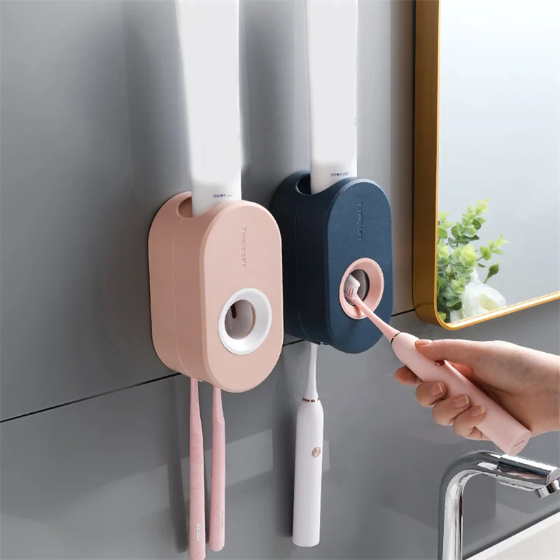 

Automatic Toothpaste Dispenser Squeezers Toothpaste Tooth Dust Proof Toothbrush Holder Wall Mount Stand Bathroom Accessories
