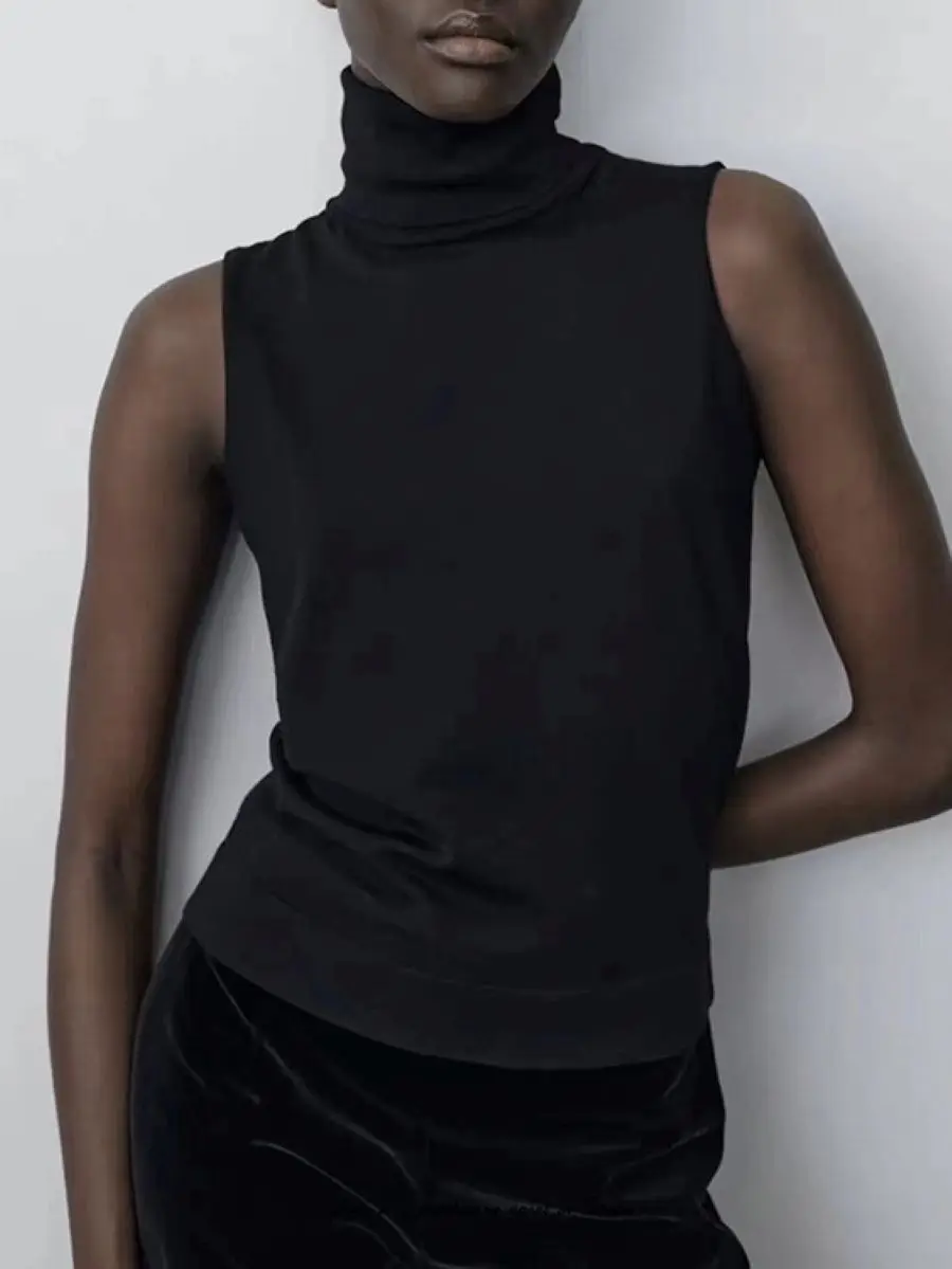 

Women's Tops Solid Color Turtleneck Sleeveless Slim Wool Pullovers