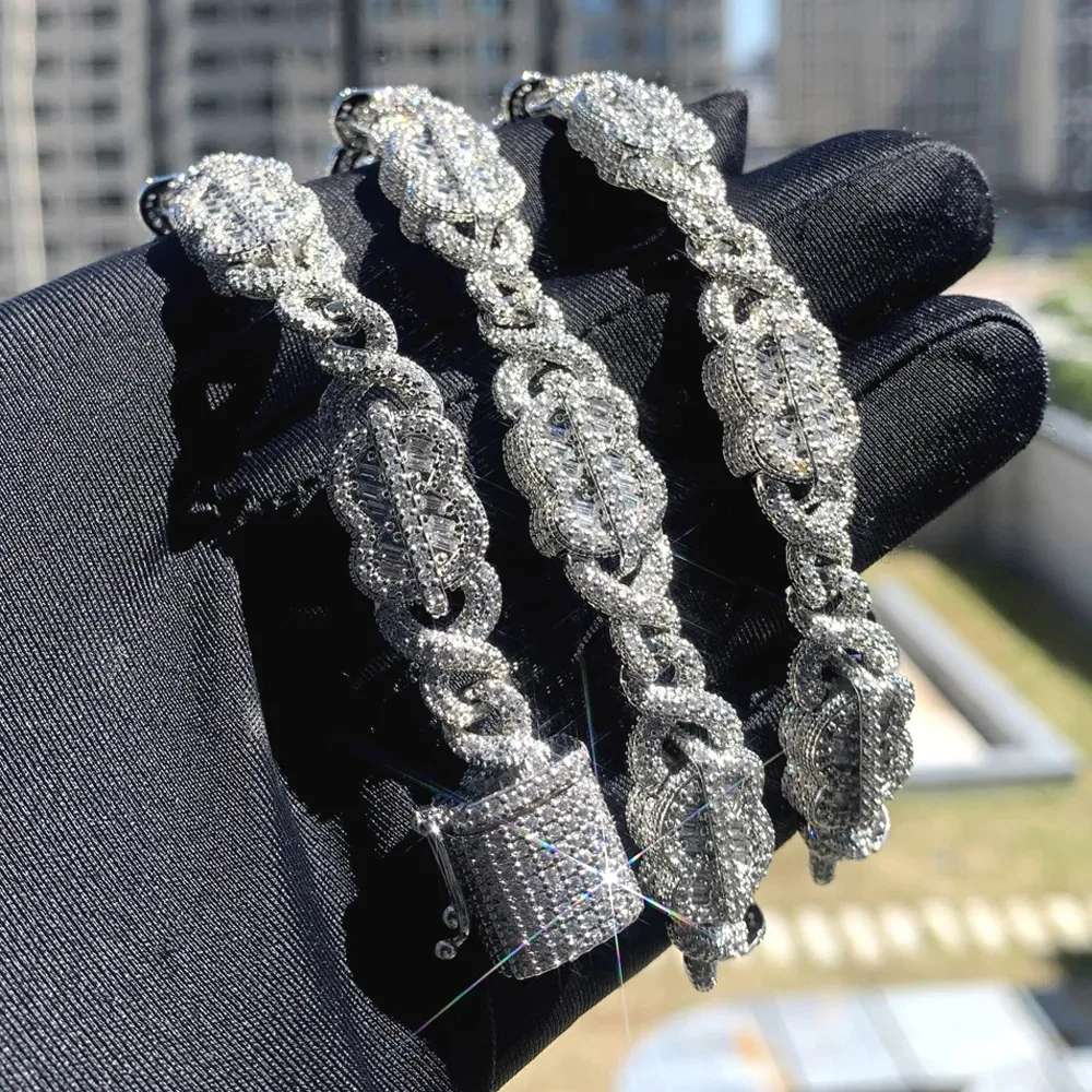 

2023 Fashion Iced Out Bling Cubic Zirconia Cz Paved Miami Cuban Link Chain Necklaces Bracelets For Men Boy Hip Hop Charm Jewelry