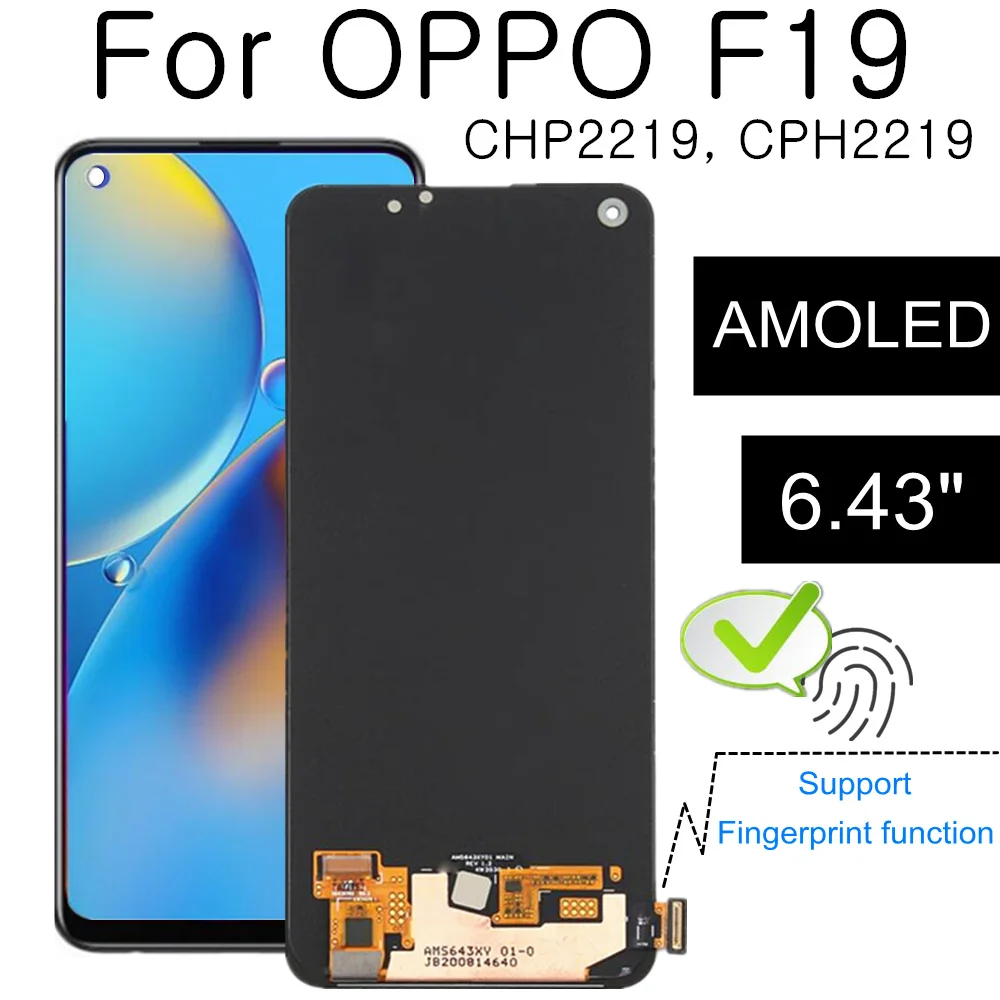 

6.43" AMOLED For OPPO F19 CHP2219 LCD Display Touch Digitizer Screen Assembly For OPPO F19 CPH2219 LCD