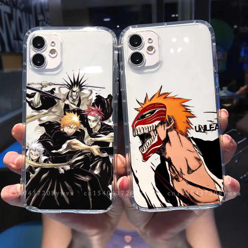 

Japan Anime Bleach Kurosaki Ichigo Phone Case For iPhone 13 14Pro MAX 11 12 X XS XR SE20 7 8Plus Shockproof Soft TPU Cover Coque