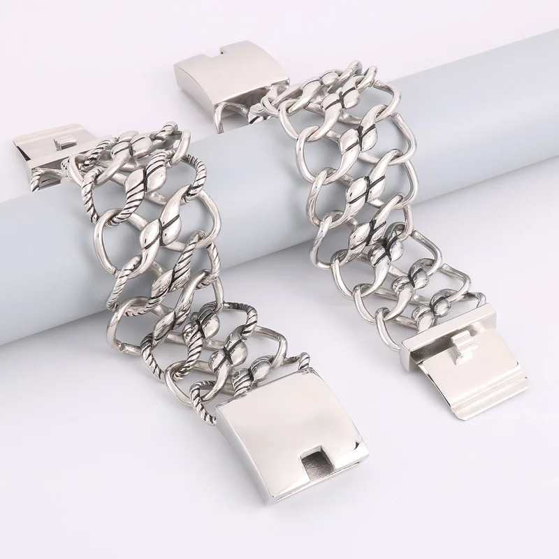 

Creative twist woven mesh bracelet retro hollow stainless steel men's bracelet