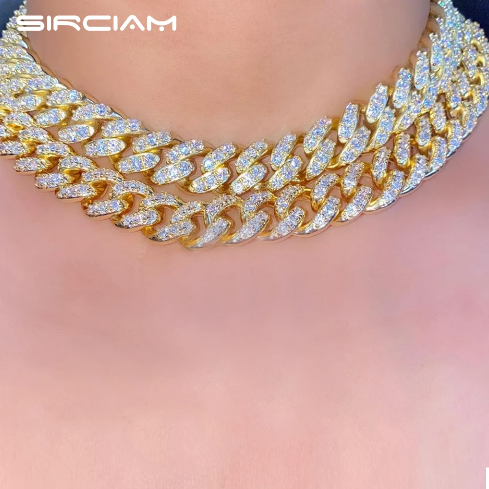 

Gold Color Iced Out Rhinestone Paved Miami Cuban Chain For Women Men Bling 13MM Curb Cuban Link Choker Necklace Hip Hop Jewelry