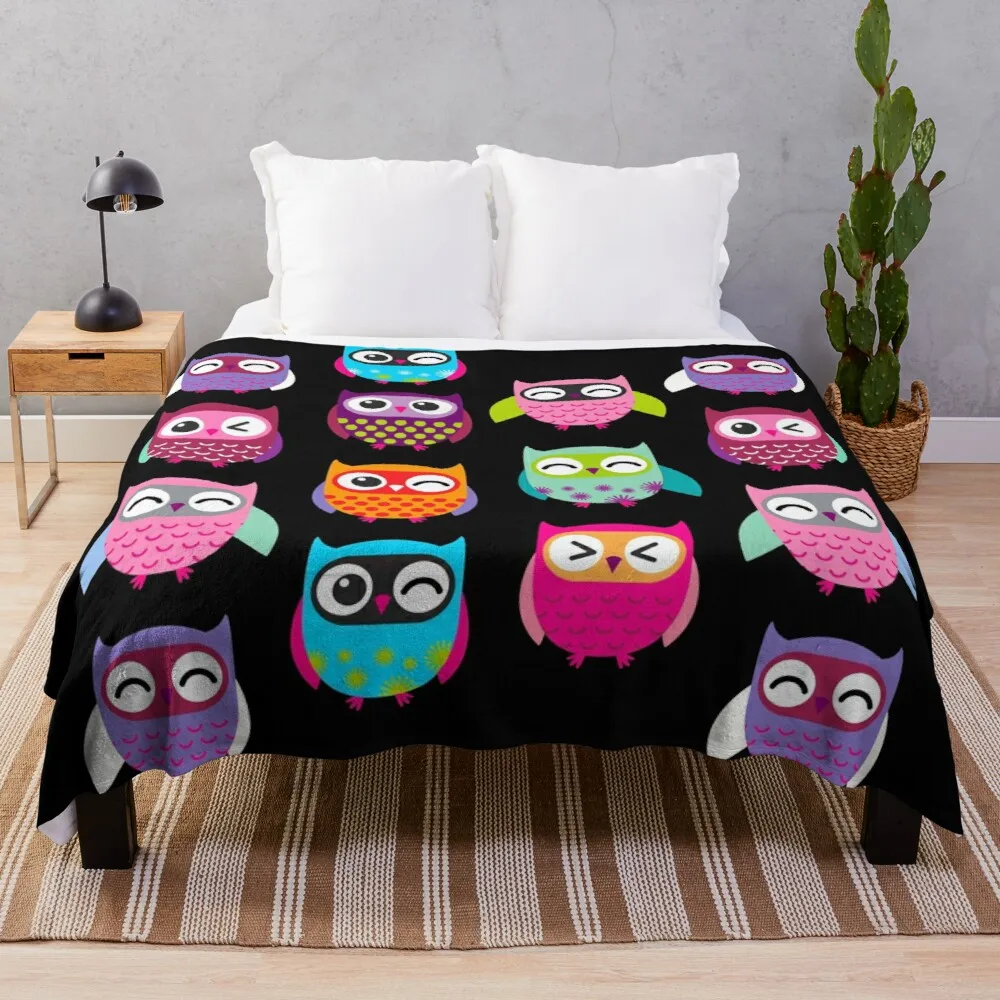 

Cute Colorful Owls Throw Blanket Blanket Luxury