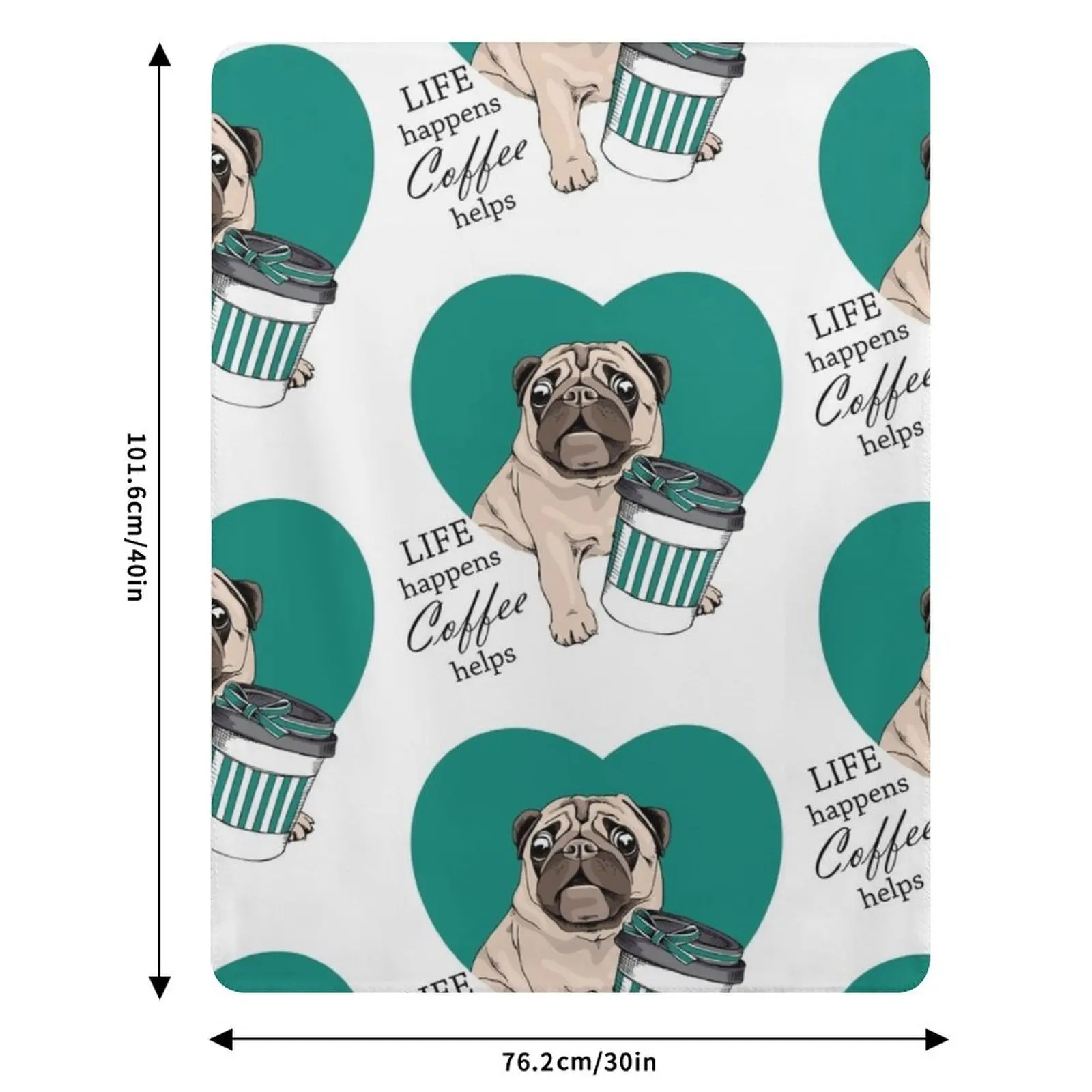 Sweet Pug: Жизнь продолжается, кофе помогает. Роскошный мягкий плед, праздничный подарок для семьи. (art.: 3920dc338db44) - 3920dc338db44