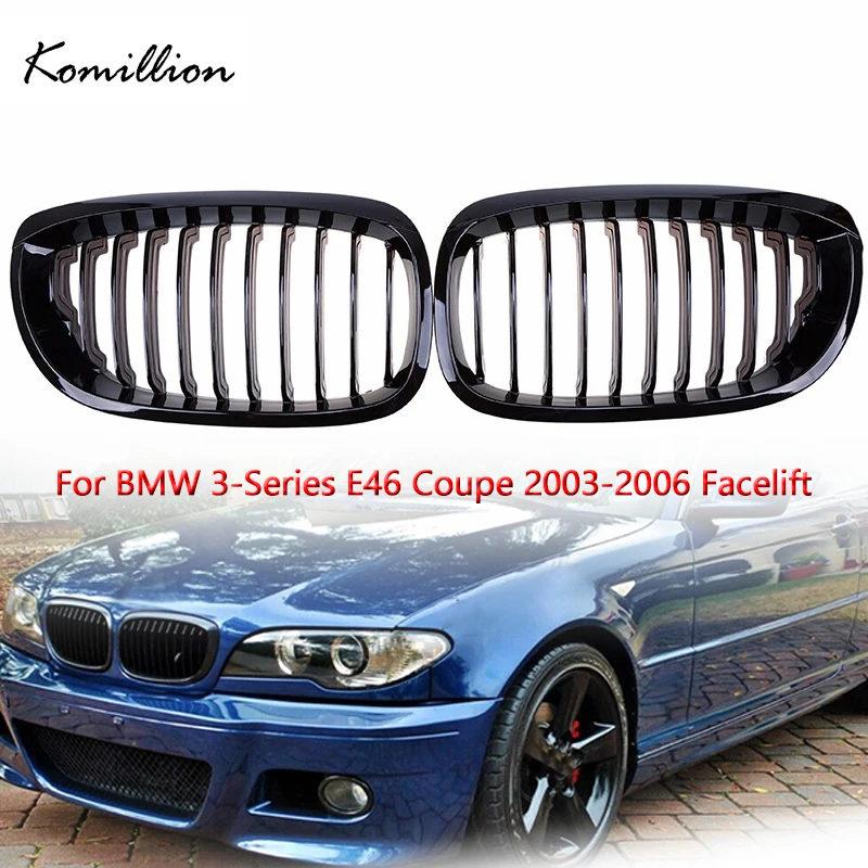 

1Pair Car Front Kidney Center Racing Grills Gloss Black Grille for BMW 3-Series E46 Coupe Cabrio 2003 2004 2005 2006 Facelift