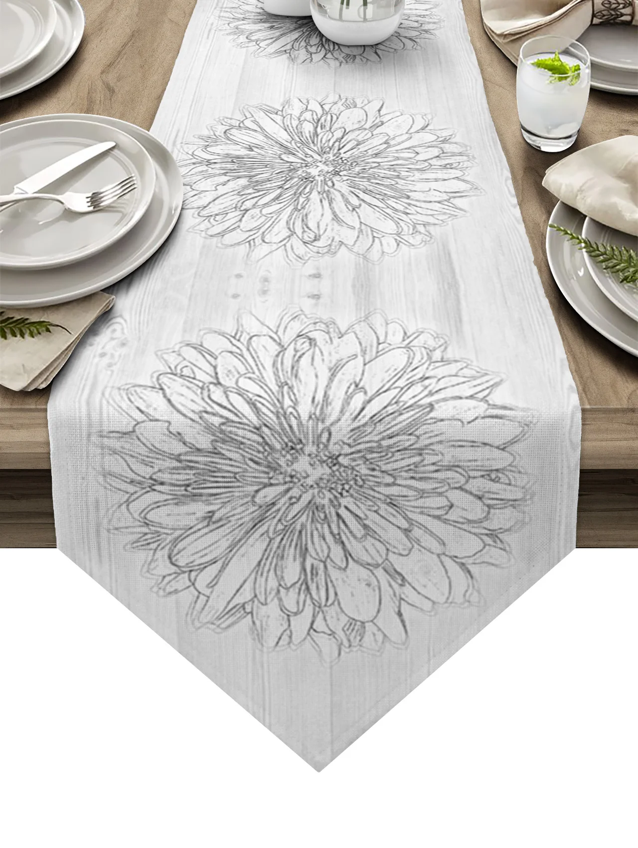 

Dahlia Flower Black And White Lines Table Runner for Dinner Party Wedding Festival Christmas Table Decorations Tablecloth