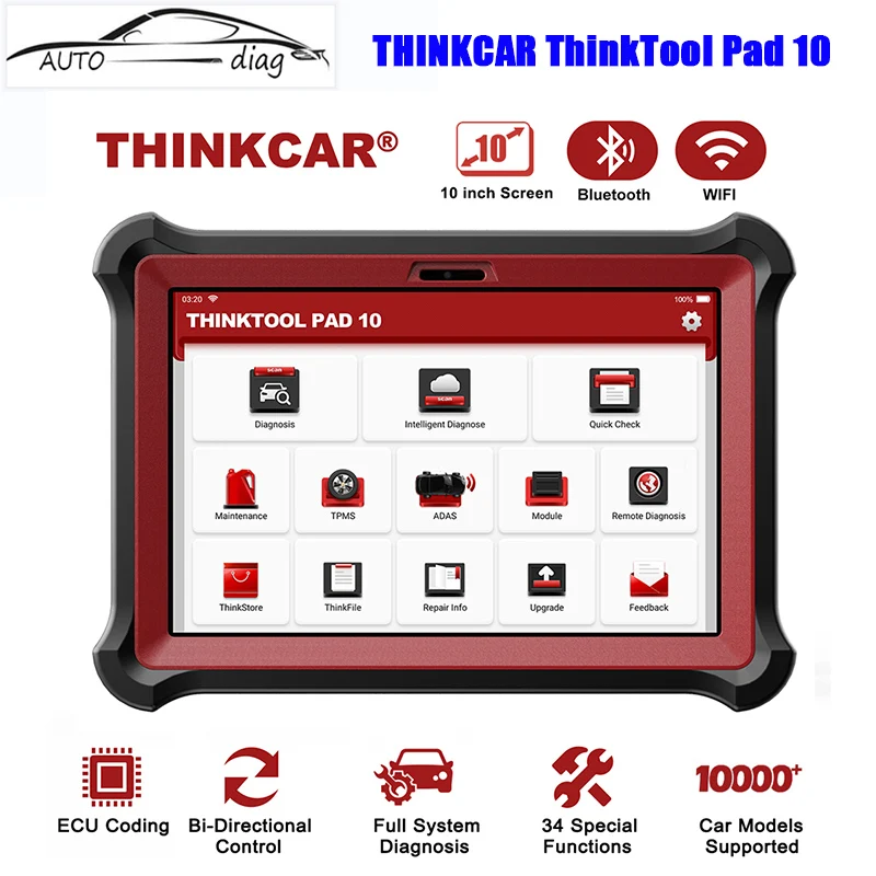 

THINKCAR ThinkTool Pad 10 OBD2 Automotive Scanner Car DiagnosticTool 34 Special Function TPMS Programming Active Test ECU Coding