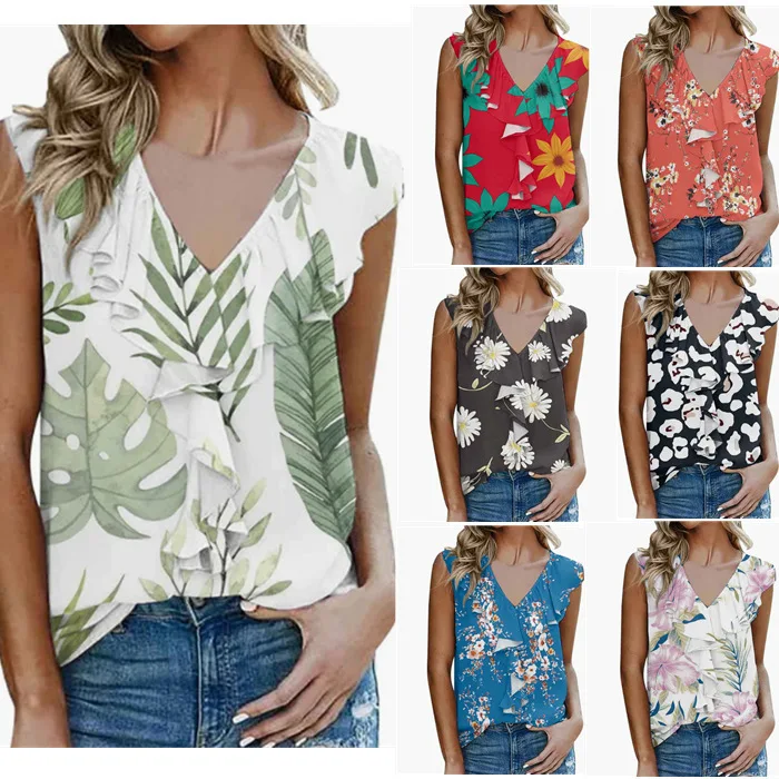 

Women's Shirt 2023 Summer Fashion New Printing Casual Wooden Ear Edge Tops T-shirt Undershirt