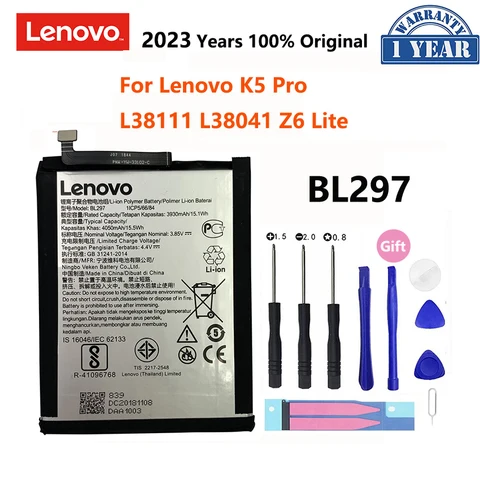 100% Оригинальный 4050mAh BL297 аккумулятор для Lenovo K5 Pro L38111 L38041 Z6 Lite мобильный телефон сменные батареи батарея
