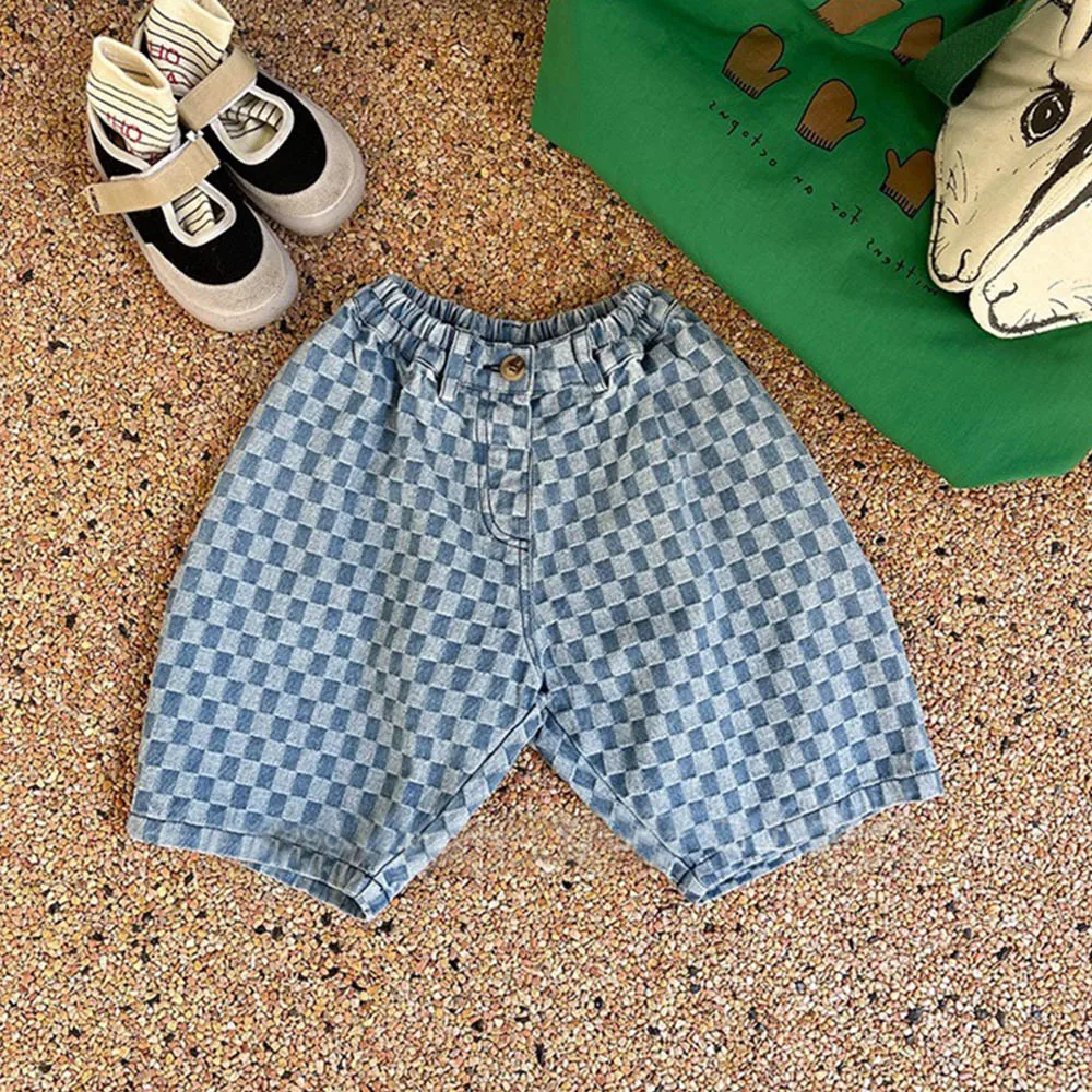 

Infant Girl Pants Outfits Spring and Autumn Korean Checkerboard Plaid Denim Casual Ninth Pants Children's Loose Fashion Pants