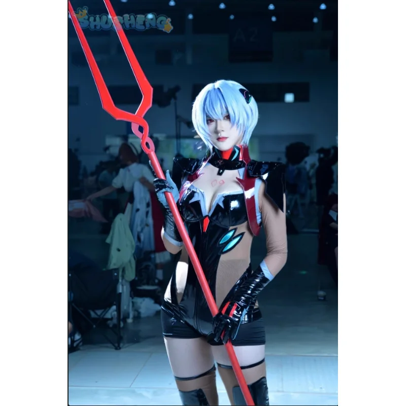 Аянами Рей косплей аниме костюм Ева сексуальный черный кожаный комбинезон