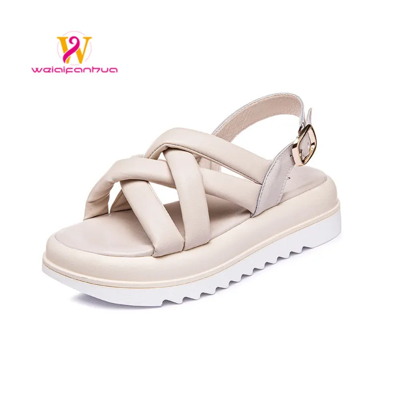 

Sandals Women's Roman Muffin Thick Sole 2023 Summer Wear New One-buckle Sneakers Leather Fashion and Versatility Platform Shoes