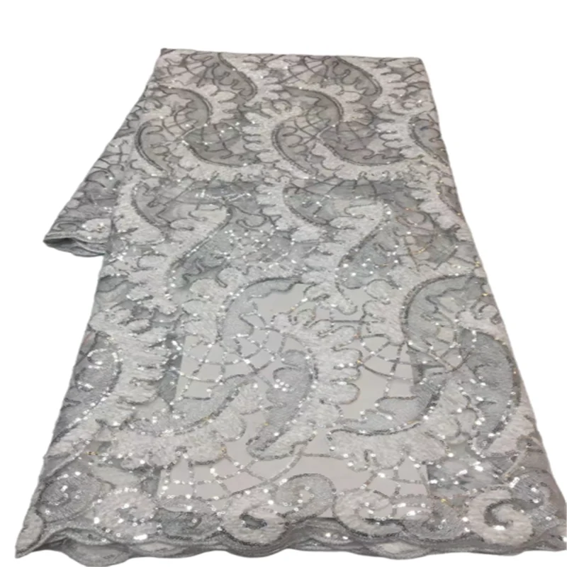 Ткань кружевная ткань серебряного цвета Ngerian, ткани с блестками, африканские вышитые тюлевые кружева для одежды, Свадебный Материал 2022, высокое качество